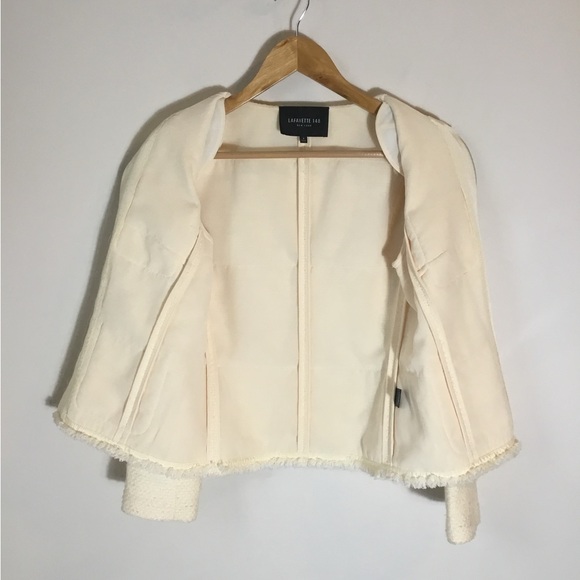 Lafayette 148 Custard Tweed Jacket with a Fringe hem - Picture 4 of 6